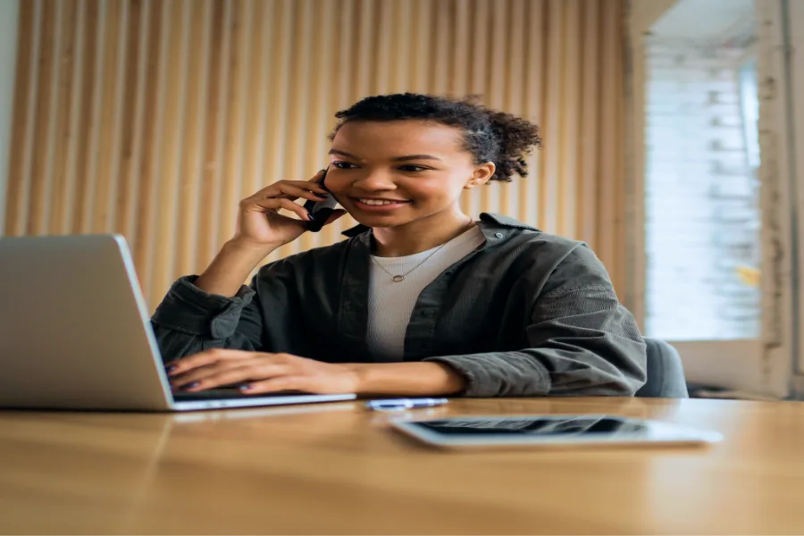 Woman on a call at her laptop